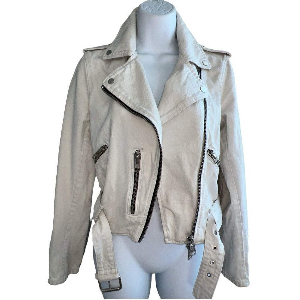 ALLSAINTS Morgan Biker Jacket In White Denim Size 2